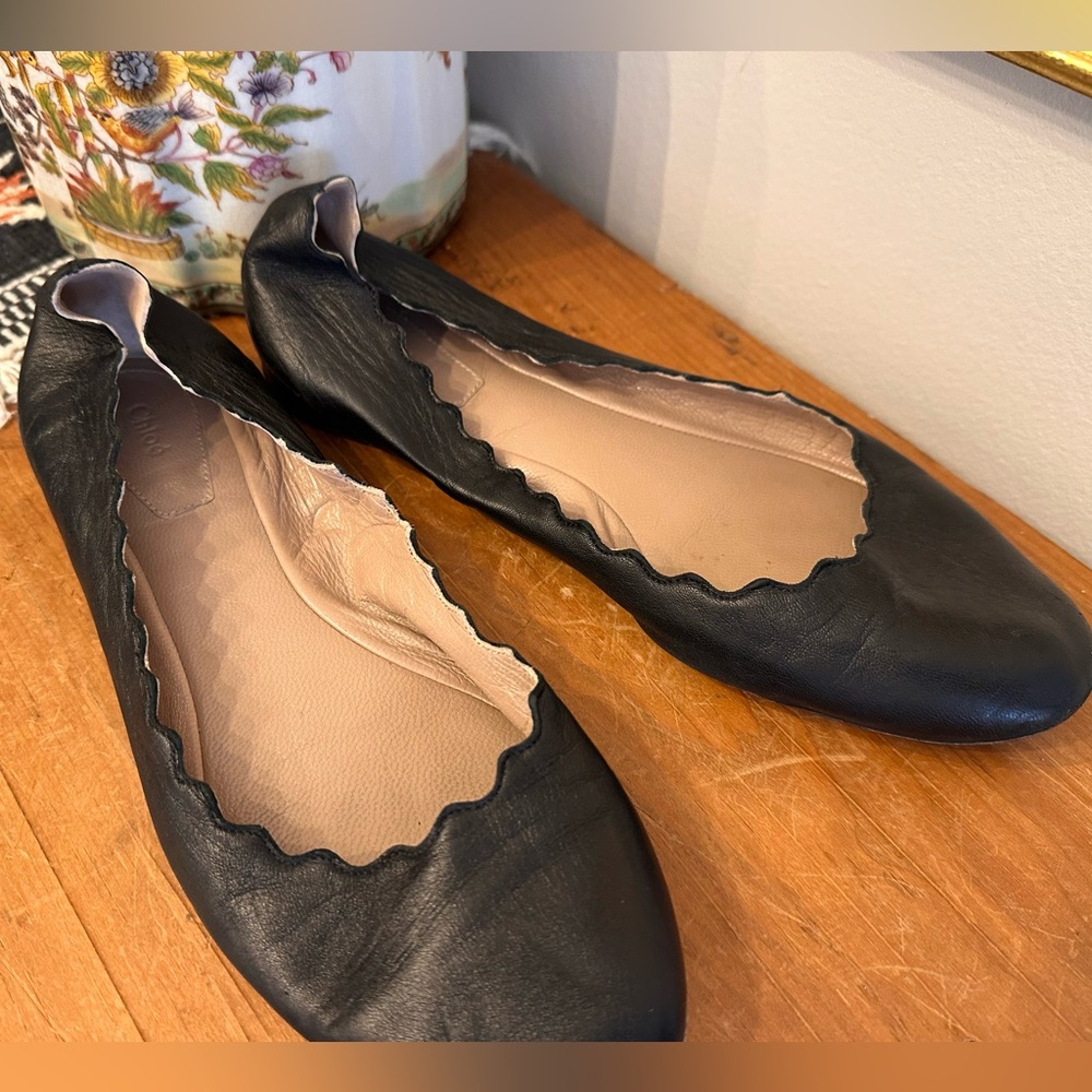 Chloe Lauren Classic Black Scalloped Edge Ballet Flat